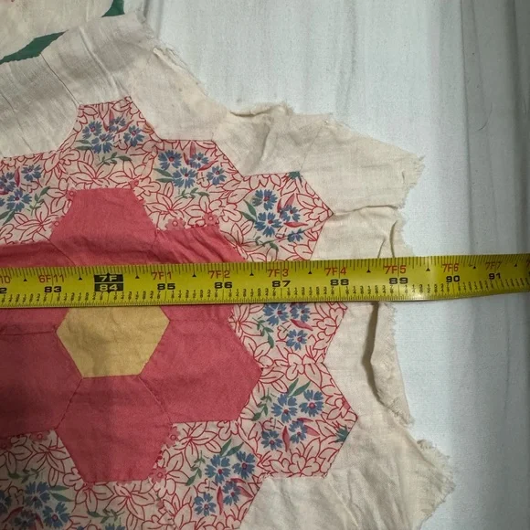 Vintage 75”x90” Grandmother’s Flower Garden Quilt Top Only Unfinished Handmade - Picture 7 of 8